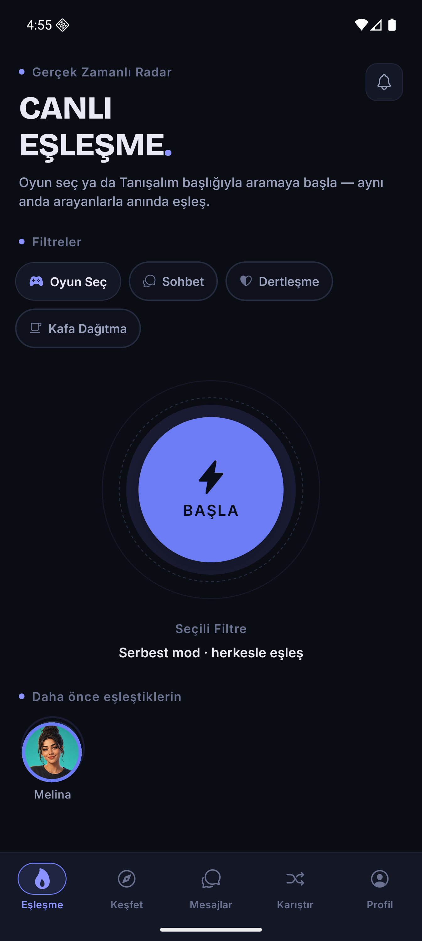 Canlı eşleşme — BAŞLA